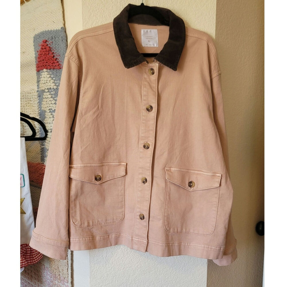 Lauren Conrad Light Rose Barn Jacket w Brown Corduroy Collar, sz XL
